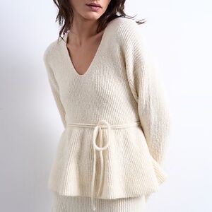 TopShop Knit Tie Waist Peplum Top - L